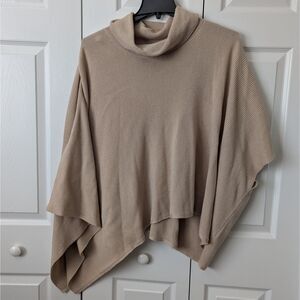 Calvin Klein Cowl Neck Asymmetrical Beige Sweater Poncho L/XL